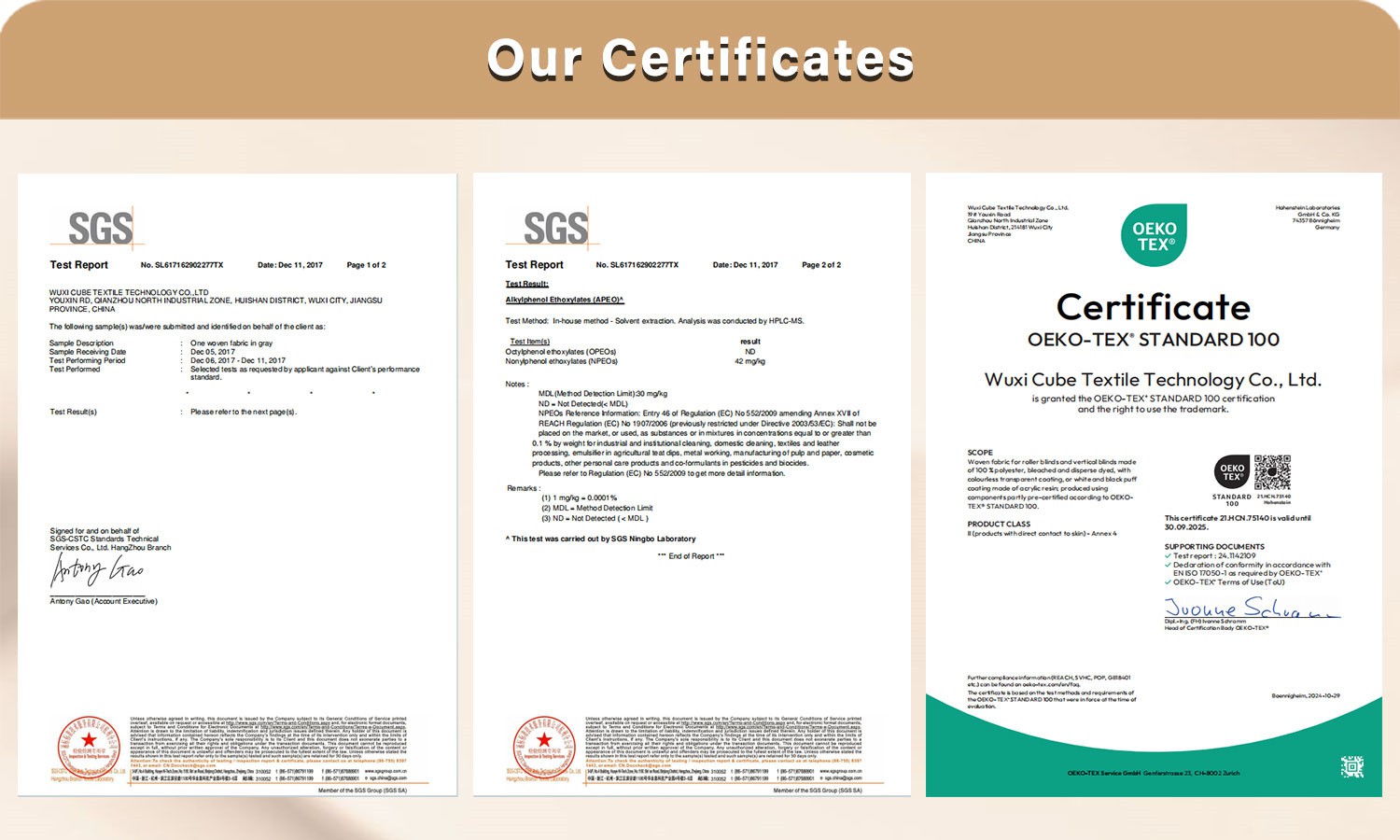 Our Certificates Our Certificates